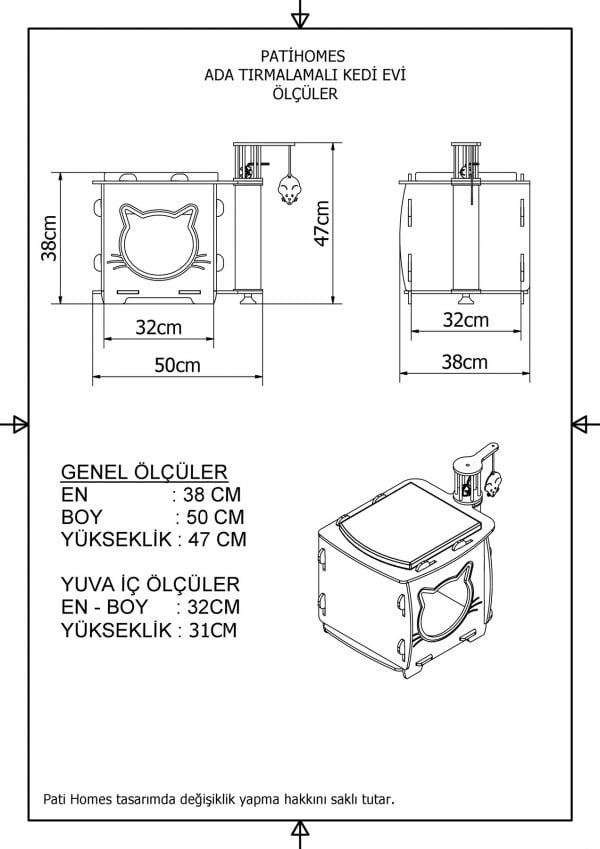 Patihomes Ada Tırmalamalı Kedi Evi - Görsel 5