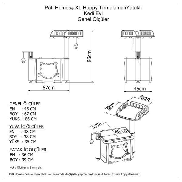Pati Homes XL Happy Yataklı Kedi Evi - Kedi Tırmalaması - Görsel 3